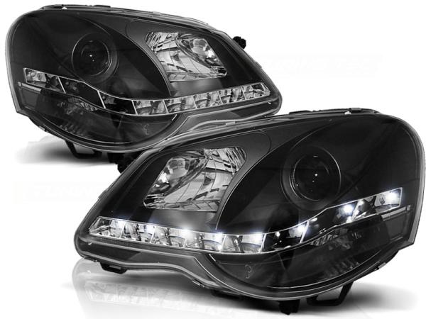 Scheinwerfer LED Tagfahrlicht Optik für VW Polo 9N3 Bj. 05-09 Schwarz